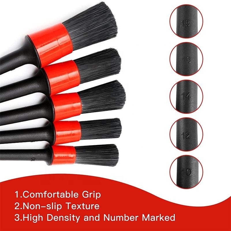 Boar Bristles Interior Car Detailing Brush Pack 5PCS For Leather Cleaning