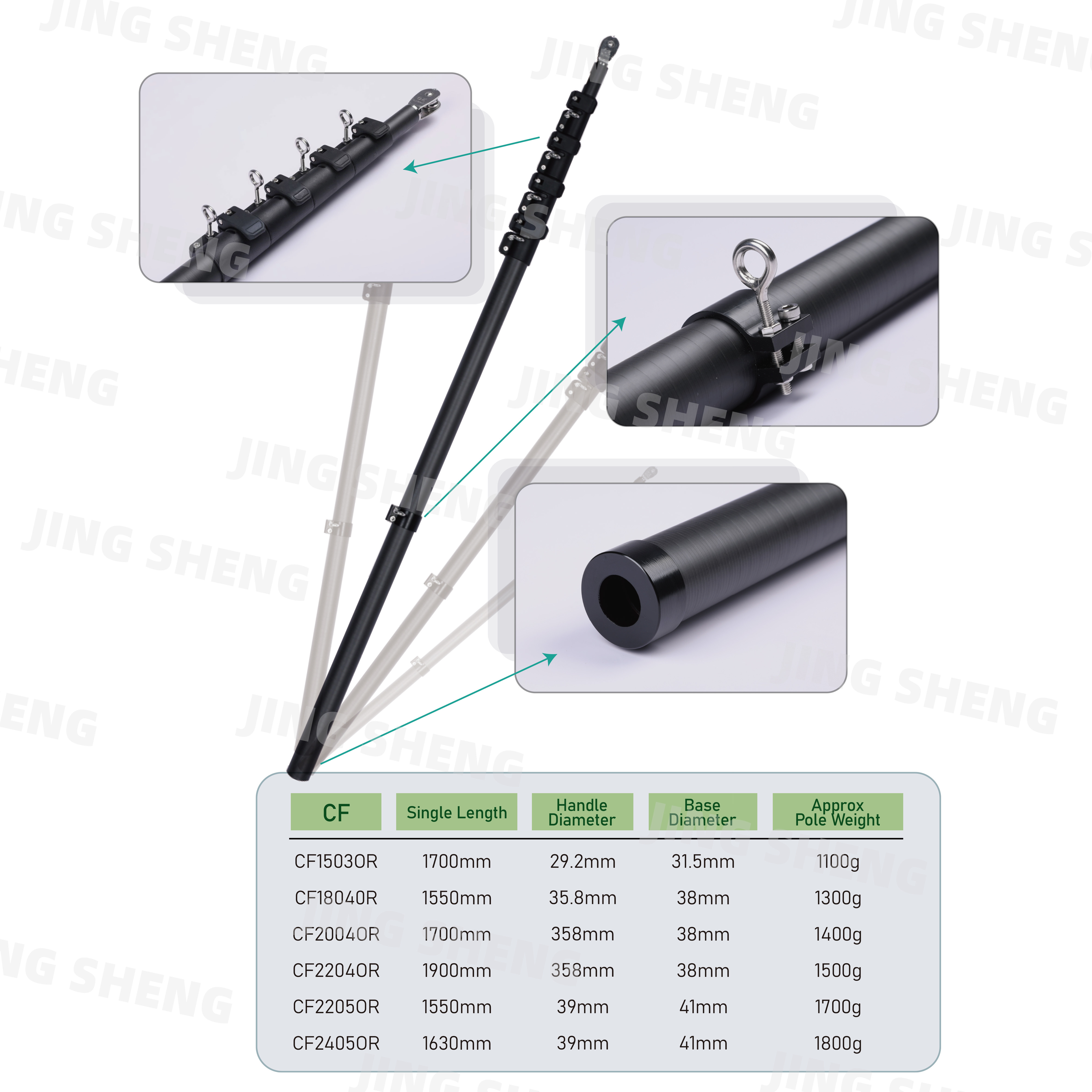 22FT Carbon Fiber Outrigger for Fishing Lightweight High Strength UV Corrosion Resistant