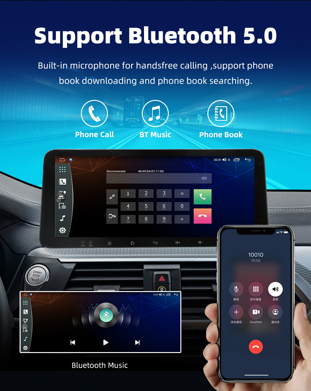 DVR 10" Android 13 Car Stereo with 10.33" Touch Screen GPS Wifi DVD Player and Camera