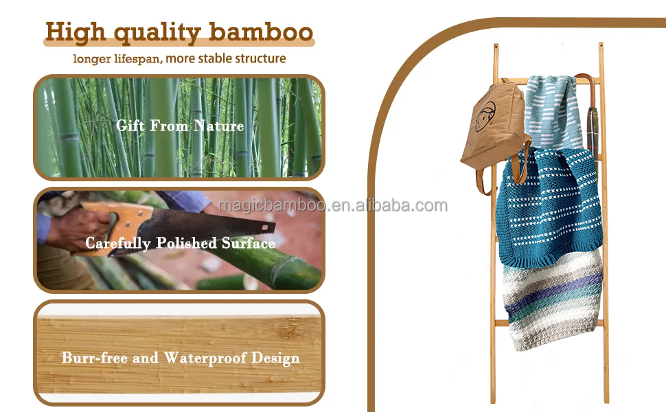 Upgrade Your Bathroom and Living Room Decor with a 6ft BAMBOO Towel Ladder Four Layers