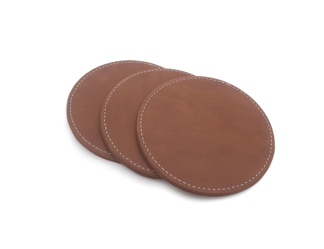 Debossed Logo Drink Coasters With Logo PU Leather Brown Pantone