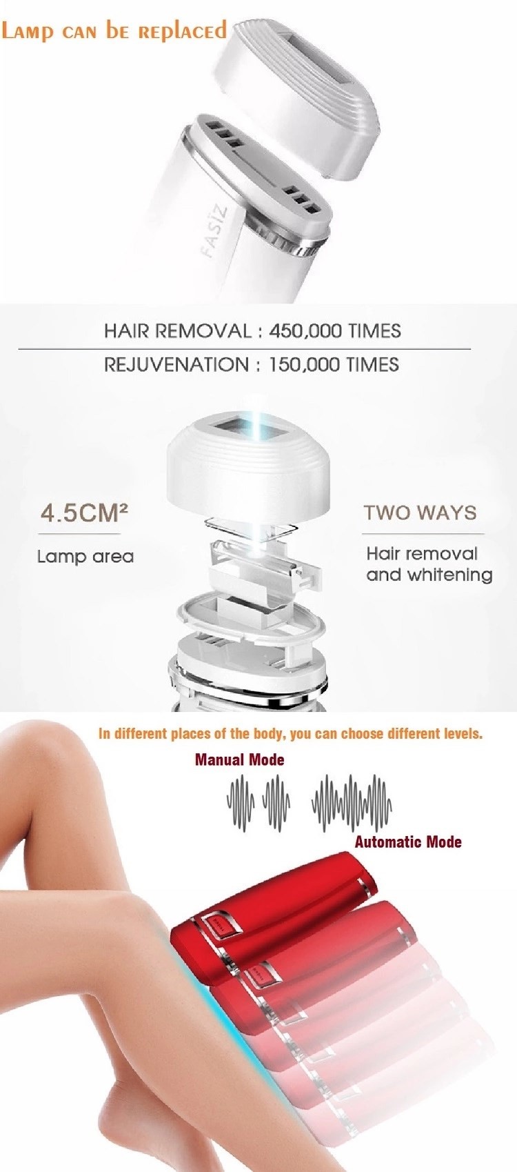 Rechargeable CE 2.6A Laser Hair Removal Handset