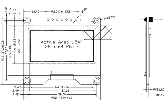 1.54-Inch OLED Display Module - 128x64 Resolution, SPI Interface, High Contrast, Low Power Consumption