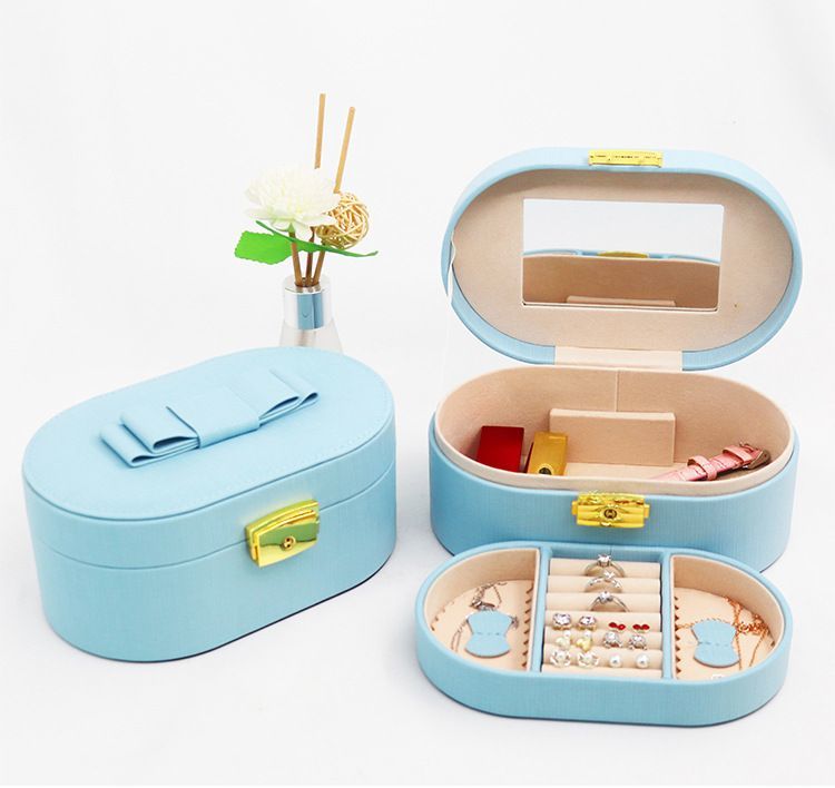 Fashion Solid Luxury Portable PU Leather PVC Cardboard Jewelry Jewellery Set Gift Packaging Packing Travel Holder Organizer Mini Box for Women Girls