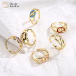 Women Men Jewelry Gold Plated Colorful Enamel Rings , Adjustable Cuban Link