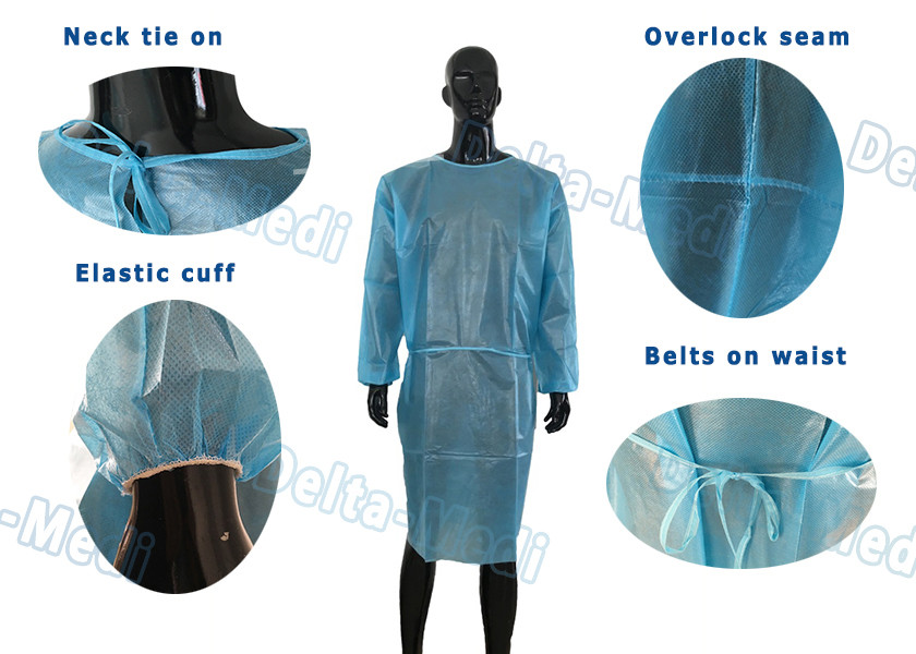 Ultrasonic Sewing Yellow Isolation Gowns , Isolation Waterproof Disposable Lab Gown