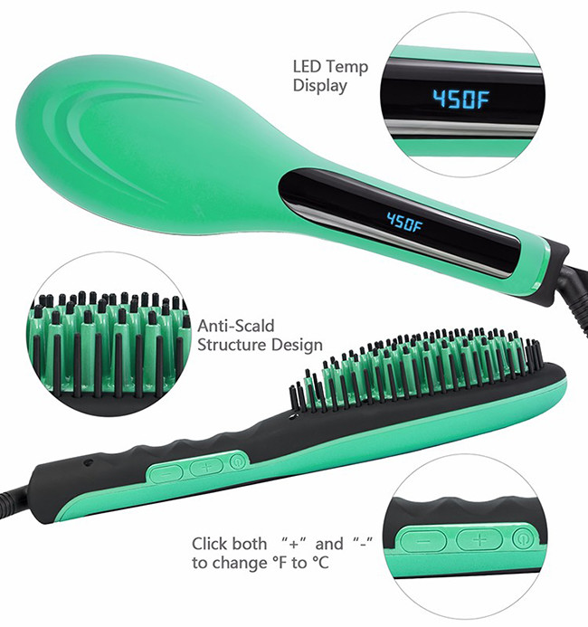 Ceramic Heated Straightening Brush , 30s Fast Heat Up Electric Straightener Comb