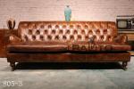 luxury antique honey color 3 seater leather sofa furniture