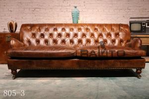 Quality luxury antique honey color 3 seater leather sofa furniture wholesale