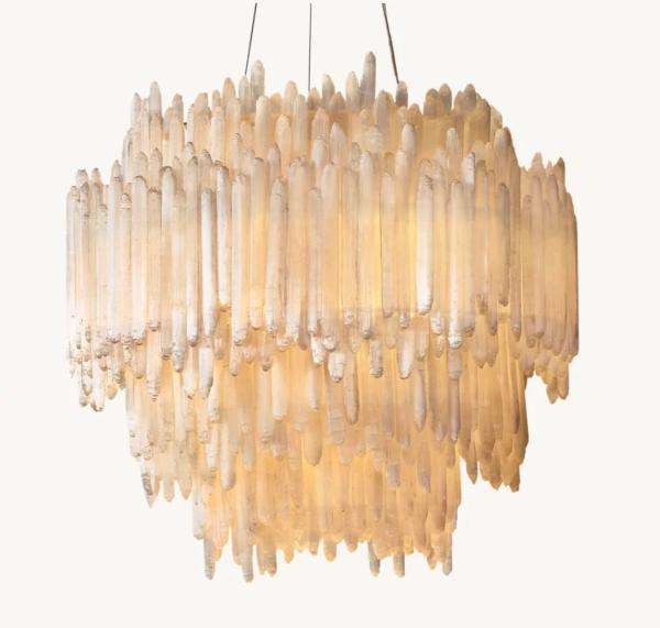 White Crystal Brass Chandelier Dimmable Selenite Chandelier Luxury For Living