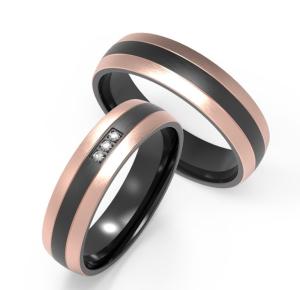 Quality Decorative Black Titanium Wedding Band Rose Gold Double Line Set Zircon Ring wholesale
