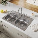 Above Counter Deep Drawn Stainless Steel Double Bowl Sink For Apartment