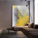 Hand Painted Modern Abstract Landscape Fortune Golden Leaf Texture Oil Painting