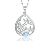 Natural Stone Blue Larimar Teardrop Earrings Starfish Women Jewelry