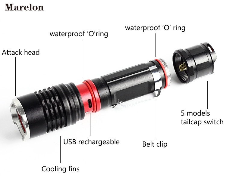 Super Bright Rechargeable Led Flashlight 300 Lumin With Water Proof Function