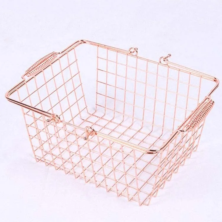 Factory Custom Rose Gold Supermarket Metal Shopping Basket Cosmetic Store Shopping Basket