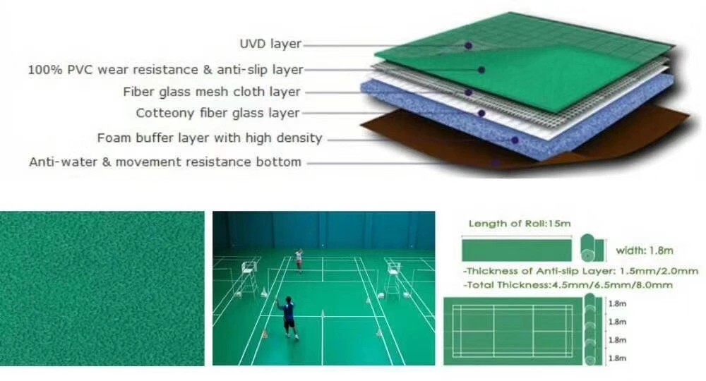IAAF Certificate PVC Sports Flooring Moisture Proof Badminton Flooring