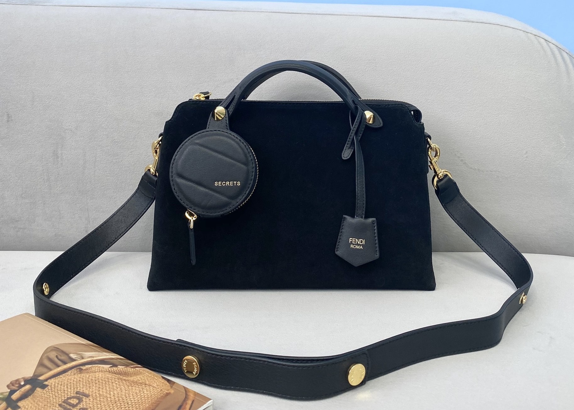 Bytheway soft cowhide genunie leather and deerskin Womens Luxury Handbag Circular pendant handbag