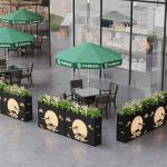 Large outdoor rectangular metal planter boxes with led light