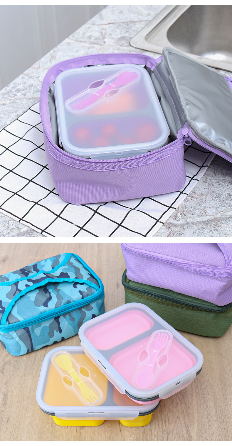 2 Compartment Lunch Box Silicone Household Products Collapsible Lunch Containers