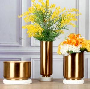 Quality OEM Painting Decorative Flower Vase Gold Plated Cylinder With Marble wholesale