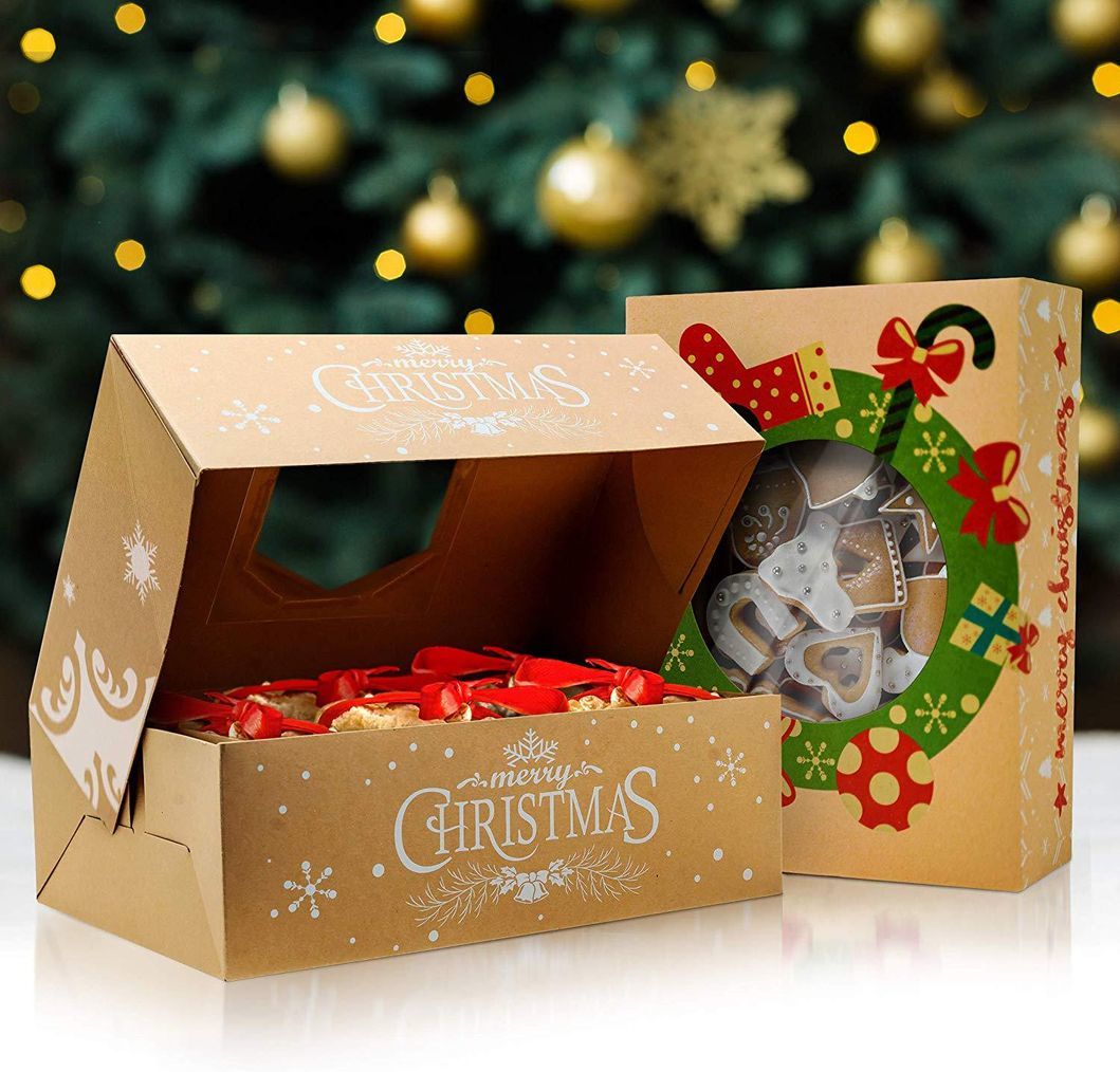Wholesale Stock Decoration Christmas Festival Gift Box Packaging Package Paper Kraft Fold Packing Boxes for Chocolate Cake Bakery Dessert Food