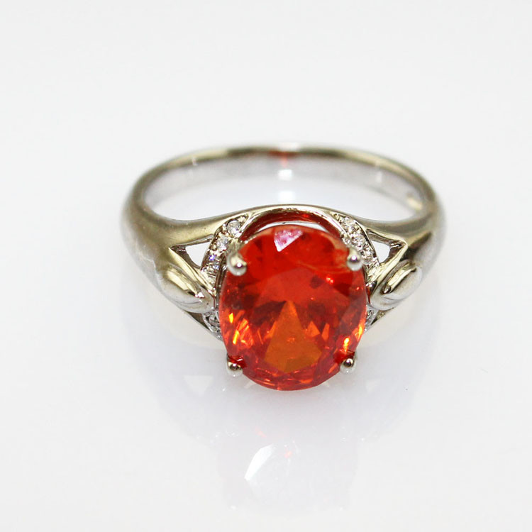 Gold Plated 925 Silver Ring with 7mmx9mm Created Yellow Citrine Cubic Zircon(R270)