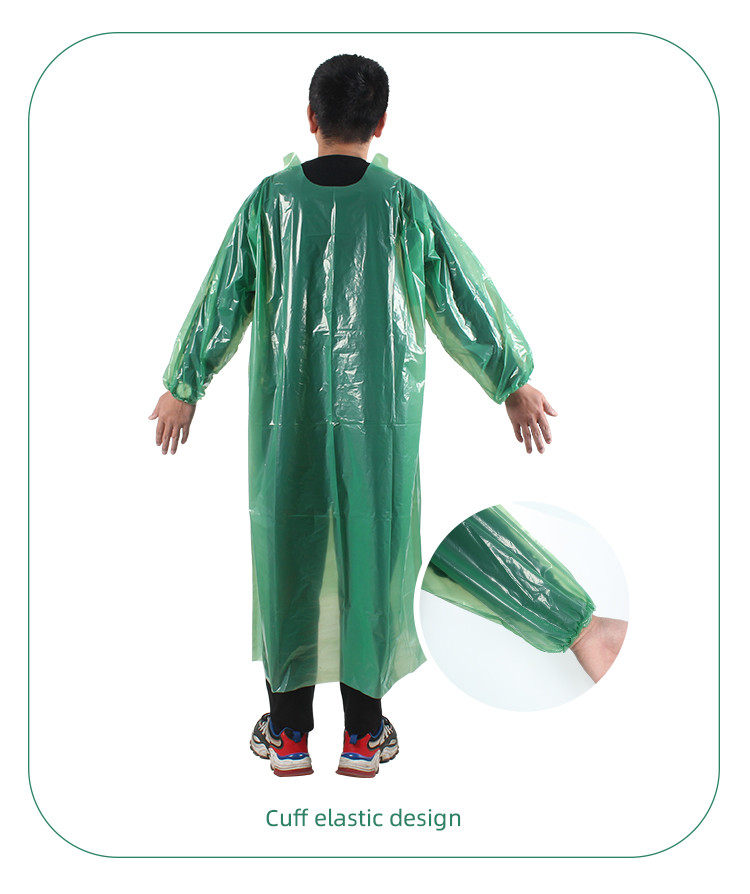 78G Medical Isolation Green Disposable PE Surgical Gown With Elastic Cuffs
