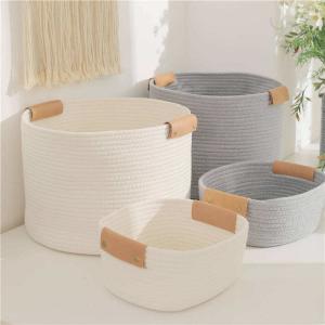 Quality Decorative Containers KingWell Handwoven Storage Basket With Leather Handles wholesale