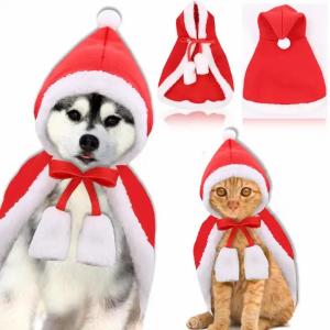 Quality Adjustable Pet Christmas Outfit Fleece Cloak Cats And Dogs Apparel Red Hat wholesale