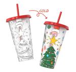 24ozcolor Changing Plastic Cup Christmas Tumbler With Straw