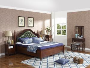 Quality Rubber Wood made bedroom furniture Cheap malaysia imported Solid wood bed high quality PU leather Headboard Upholstured wholesale
