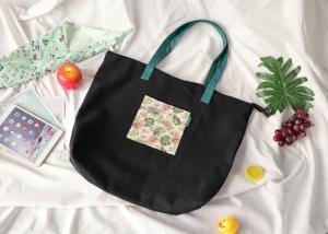 Quality Oversize Black PU Leather Handle Recycled Canvas Tote Bags For Adult wholesale