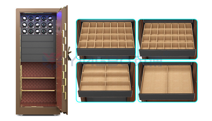 Double Alarm Solid Steel Jewelry Watch Winder Safes With 7 Open Ways