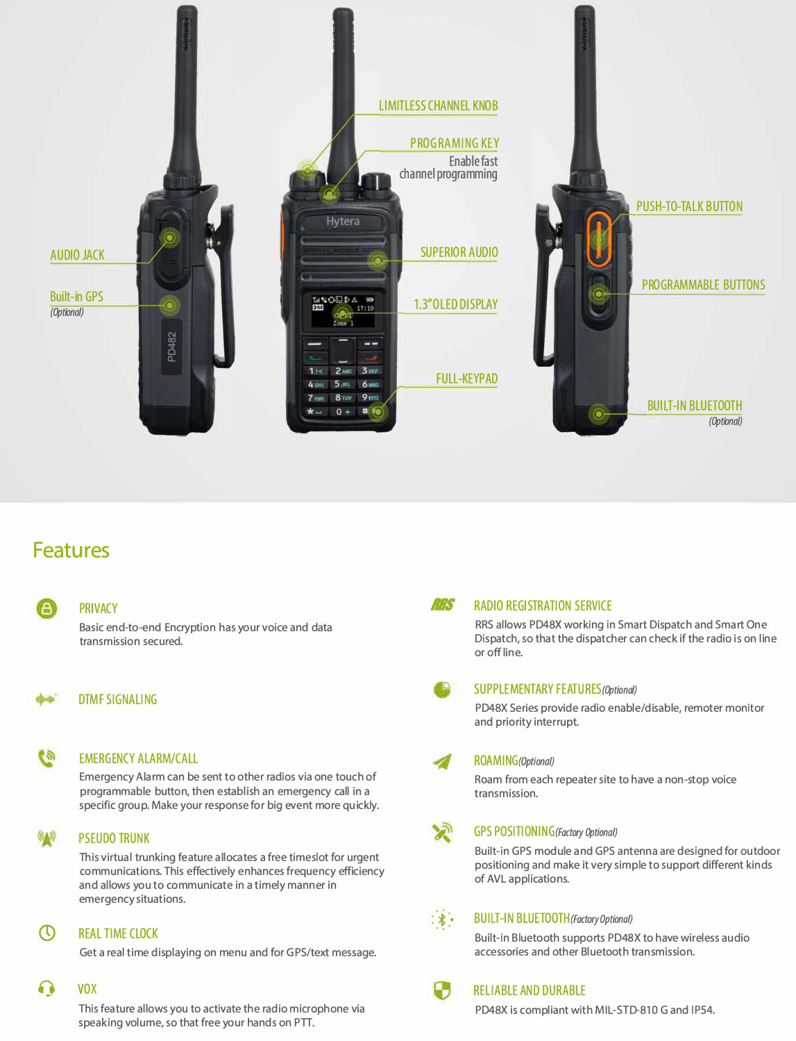 Hytera PD488 Professional Business Walkie Talkie DMR Portable Two-way Radio Long Range GPS
