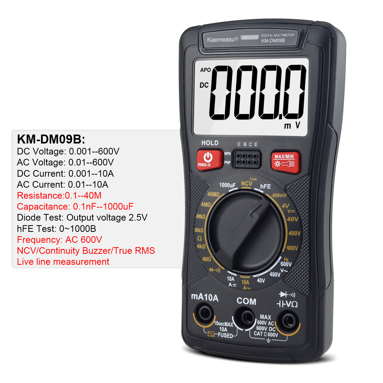 Digital Multimeter with NCV Diode Test and Continuity Buzzer Measuring Inductance Range