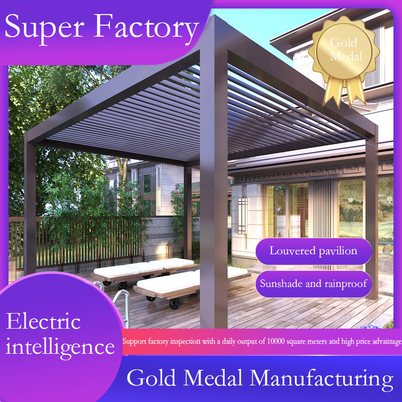 Aluminium Alloy Louver Turning Pavilion Outdoor Courtyard Villa Garden Windproof Roller Curtain Electric Aluminum Alloy Pavilion