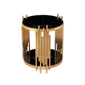 Quality small round 60cm Furniture Side Table Stainless Steel frame black top wholesale