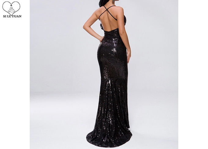 Sexy Sling Dark Green Mermaid Prom Dresses Backless Deep V Neck Sequins Fabric