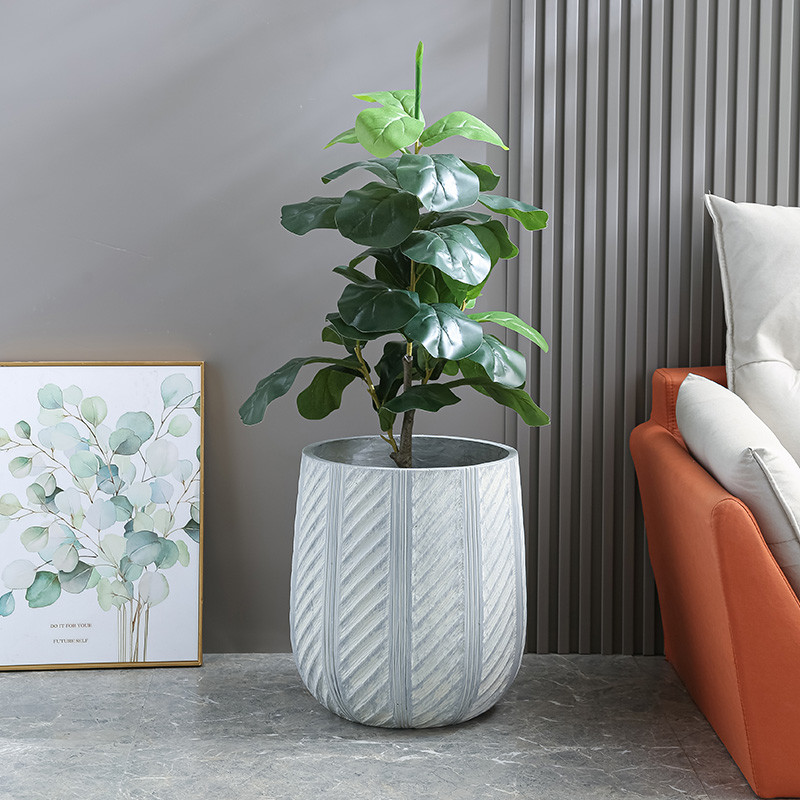 Frost Resistant Patio Fiber Clay Planters Round Shape