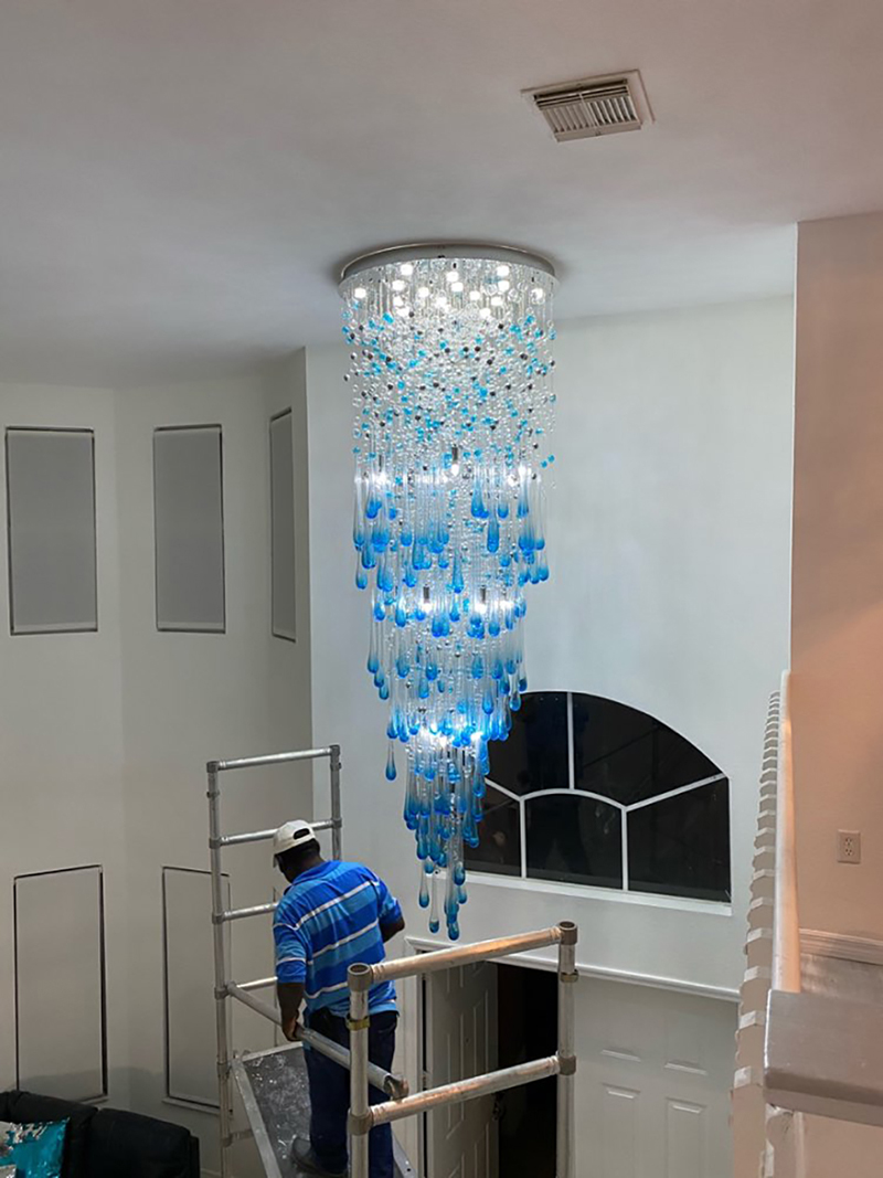 Modern Crystal Ceiling Chandelier For Living Room Lobby Luxury Long Staircase Blue Chandelier(WH-NC-99)
