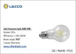 4 Watt Filament Led Light Bulbs E27 Glass Cover 6000K Color Temperature