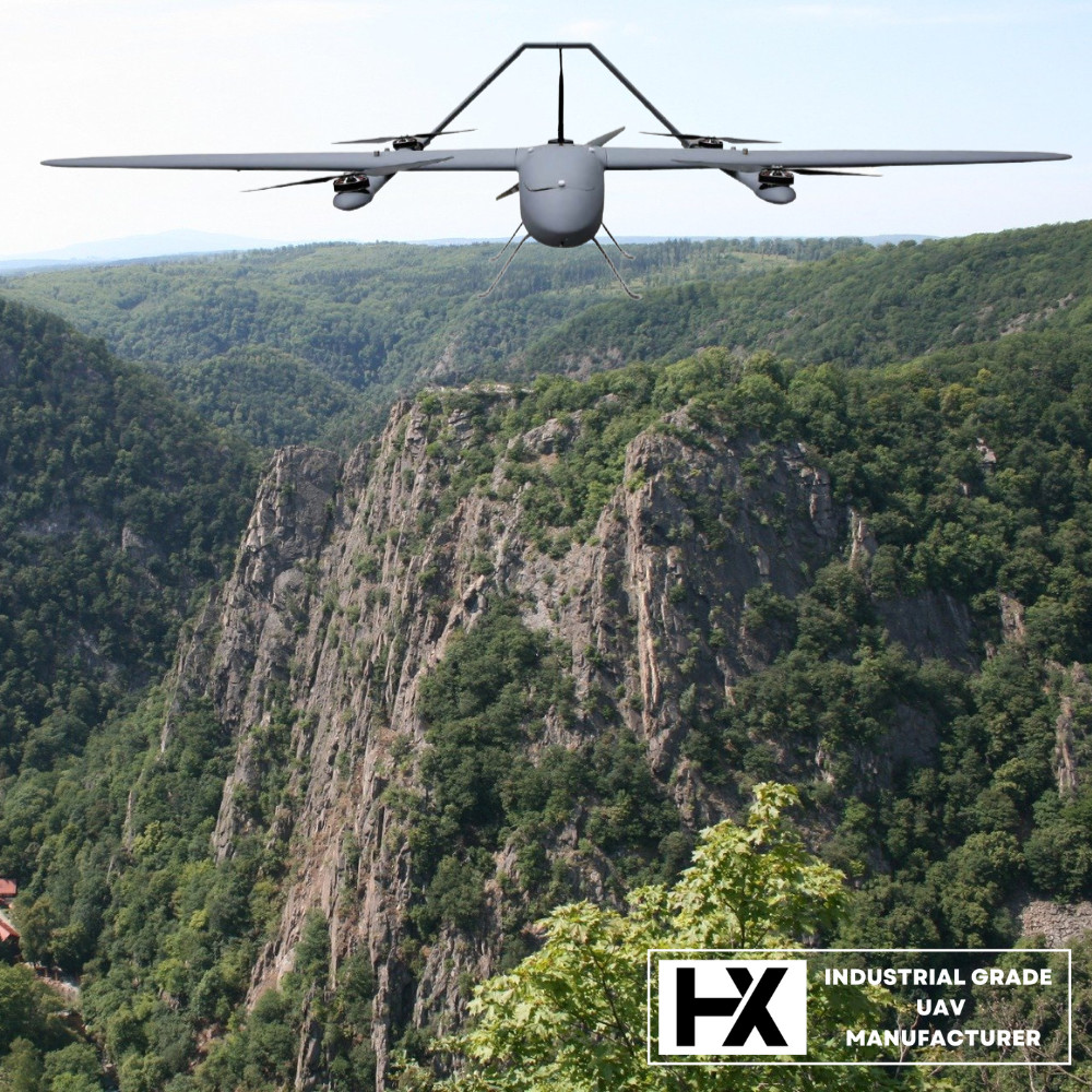 Industrial UAV VTOL Drone Vertical Takeoff Fixed Wing Drone Long Range With Loudspeaker Horn HXCG468