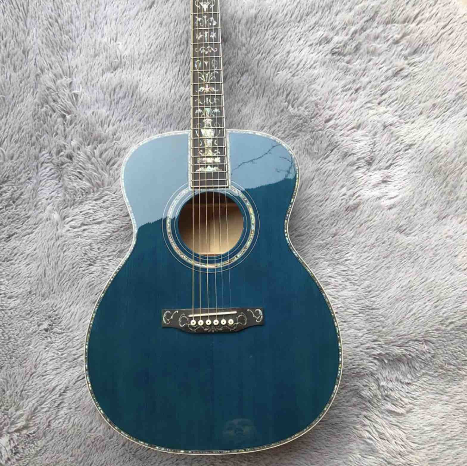 Solid Spruce Top Abalone OM Style Acoustic Guitar with Burst Maple Body Ebony Fingerboard
