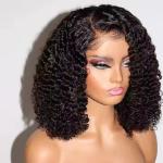 Natural Black Short Cut Bob Kinky Curly 13X4 Deep Lace Front Wig Preplucked