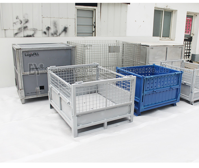 Industrial Wire Mesh Pallet Storage Cage , Foldable Metal Turnover Box
