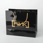 Shiny Paper Shopping Bag Promotional Black Customize Paper Bags With Gold Foil