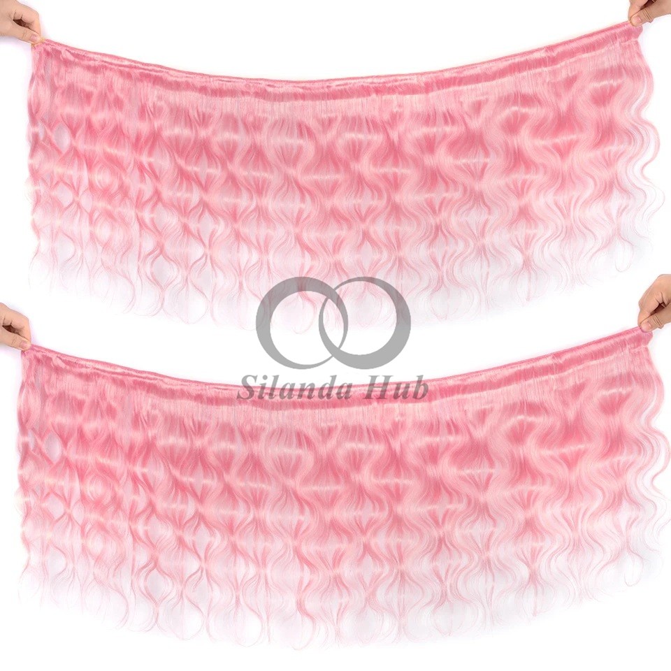 Pink Body Wave Remy Human Hair Bundles Sew In Weave Bundles Brazilian Bundle Deals