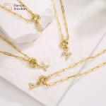 Gold Plated Diamond Initial Letter Pendant Necklace SS Paperclip Link Chain