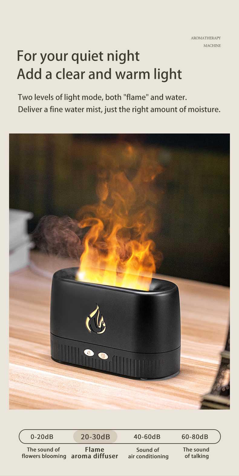 HOMEFISH 230ML Aromatherapy Ultrasonic Flame Aroma Diffuser With Warm Light